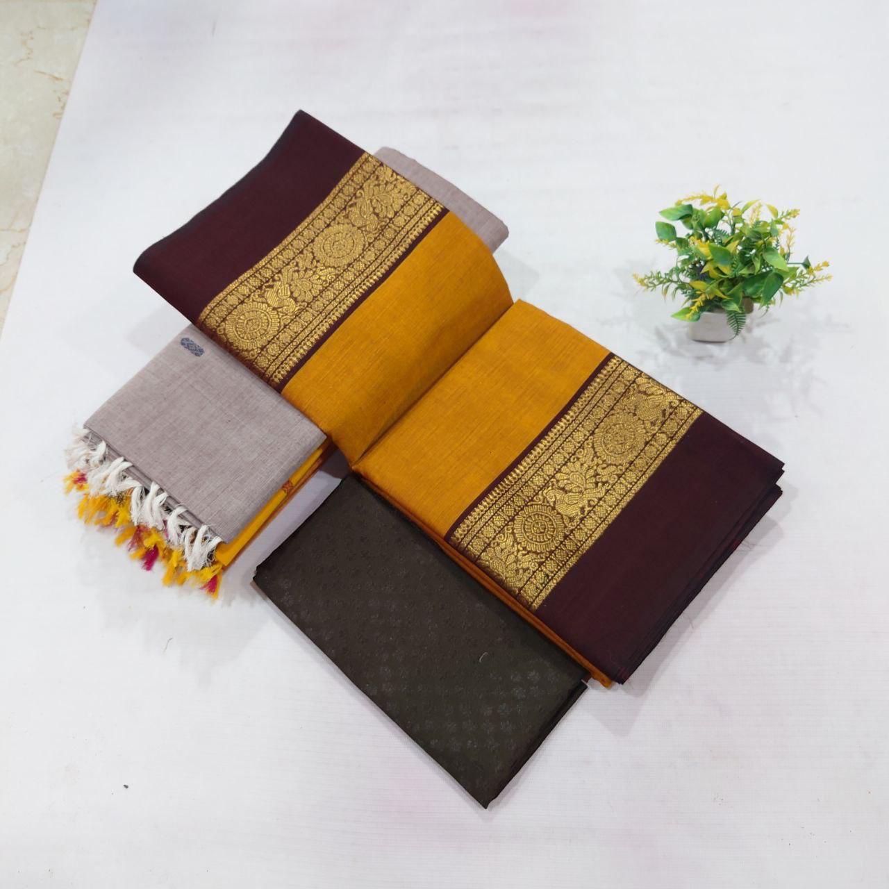 Chettinad Cotton Saree - Mustard & Maroon