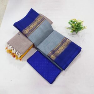 Chettinad Cotton Saree - Royal Blue & Sky Grey