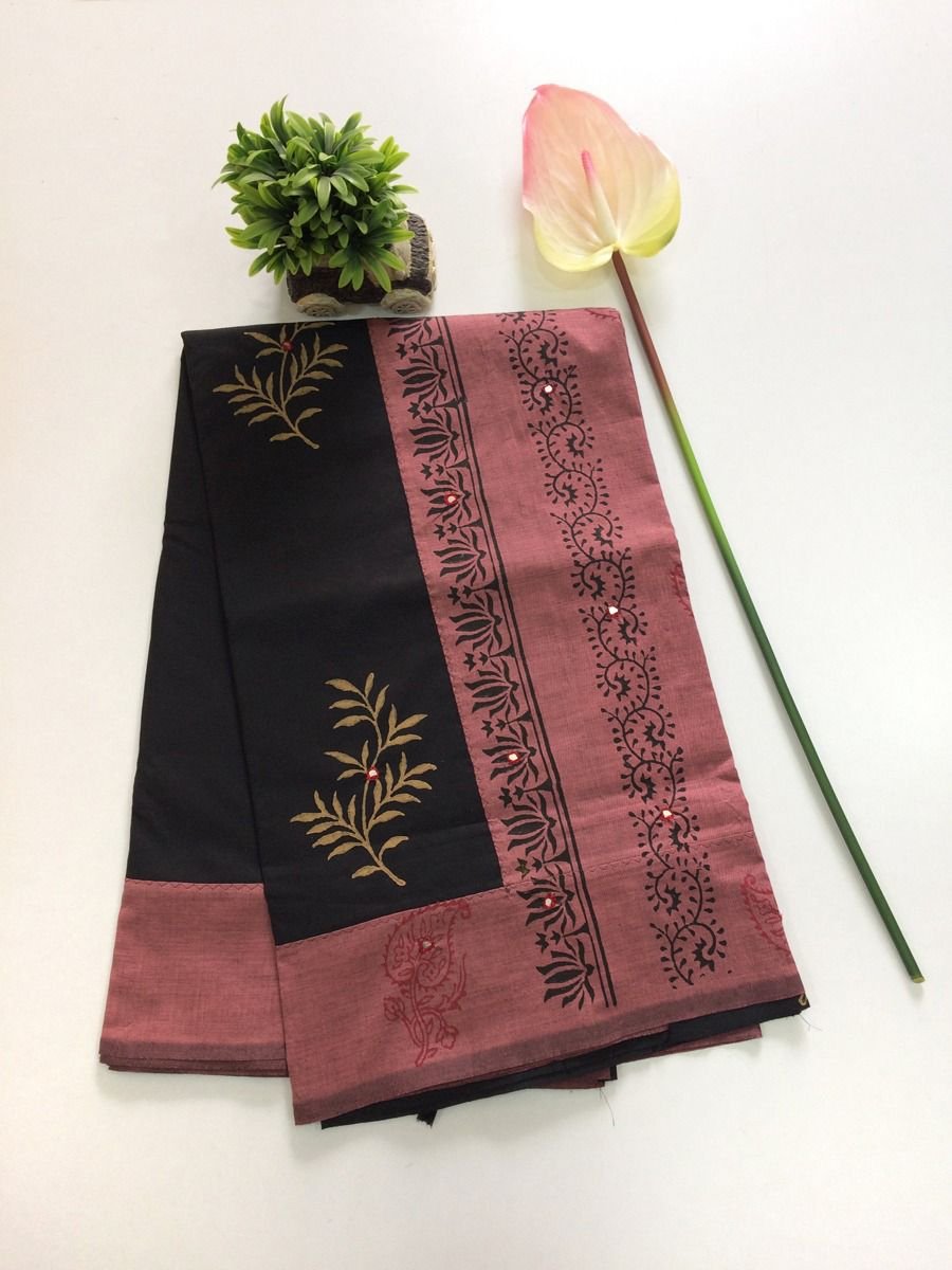 Coimbatore South Cotton Saree – Black & Maroon