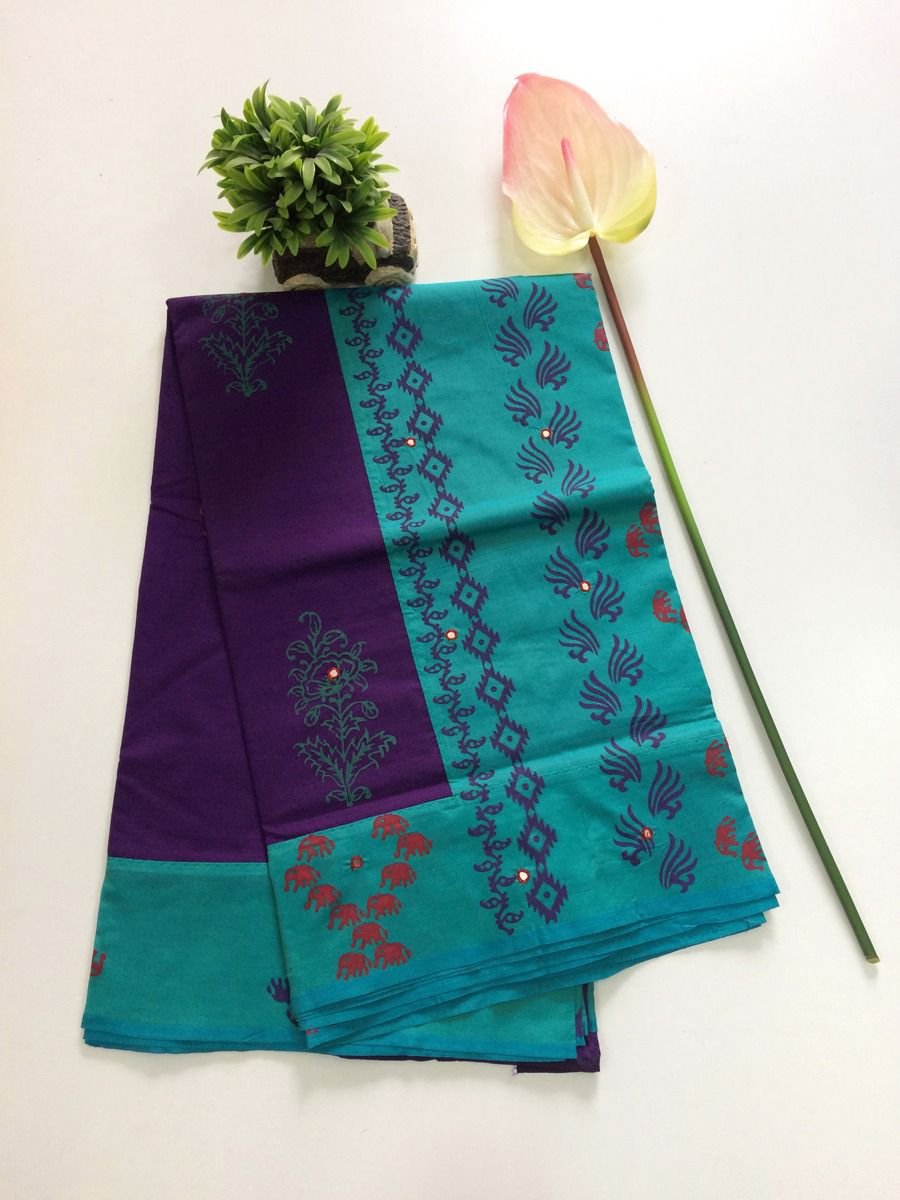 Coimbatore South Cotton Saree – Purple & Teal Blue