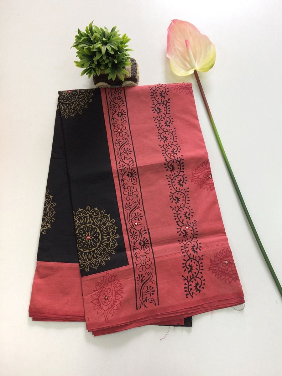 Coimbatore South Cotton Saree – Black & Rust