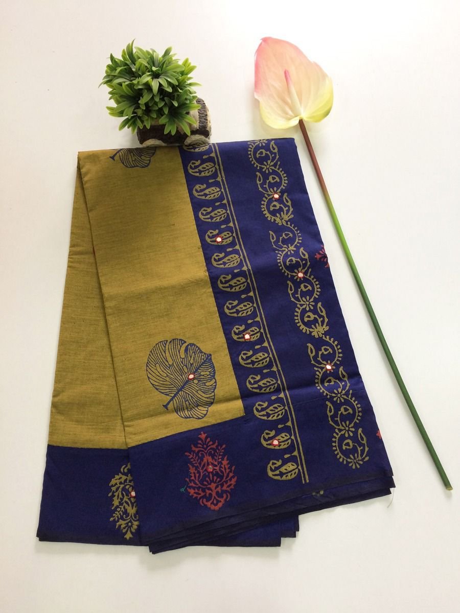 Coimbatore South Cotton Saree – Mustard & Navy Blue