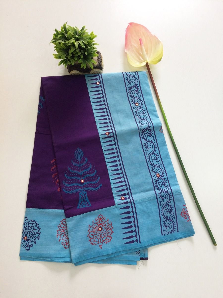 Coimbatore South Cotton Saree – Light Blue & Purple