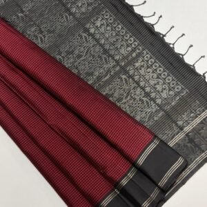 Pure Kanchipuram Silk Saree – Maroon & Black