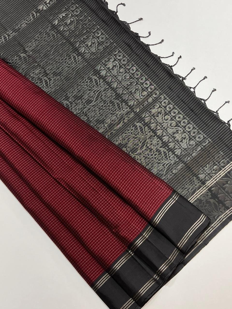 Pure Kanchipuram Silk Saree – Maroon & Black