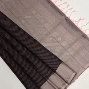 Pure Kanchipuram Silk Saree – Charcoal & Pink