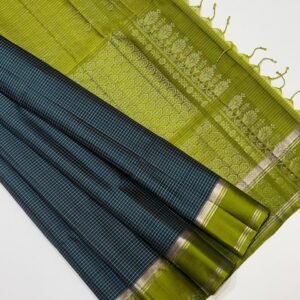Pure Kanchipuram Silk Saree – Bottle Green & Blue