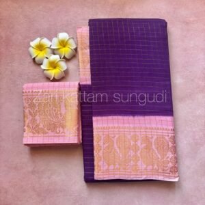 Sungudi Cotton Saree – Violet and Pink