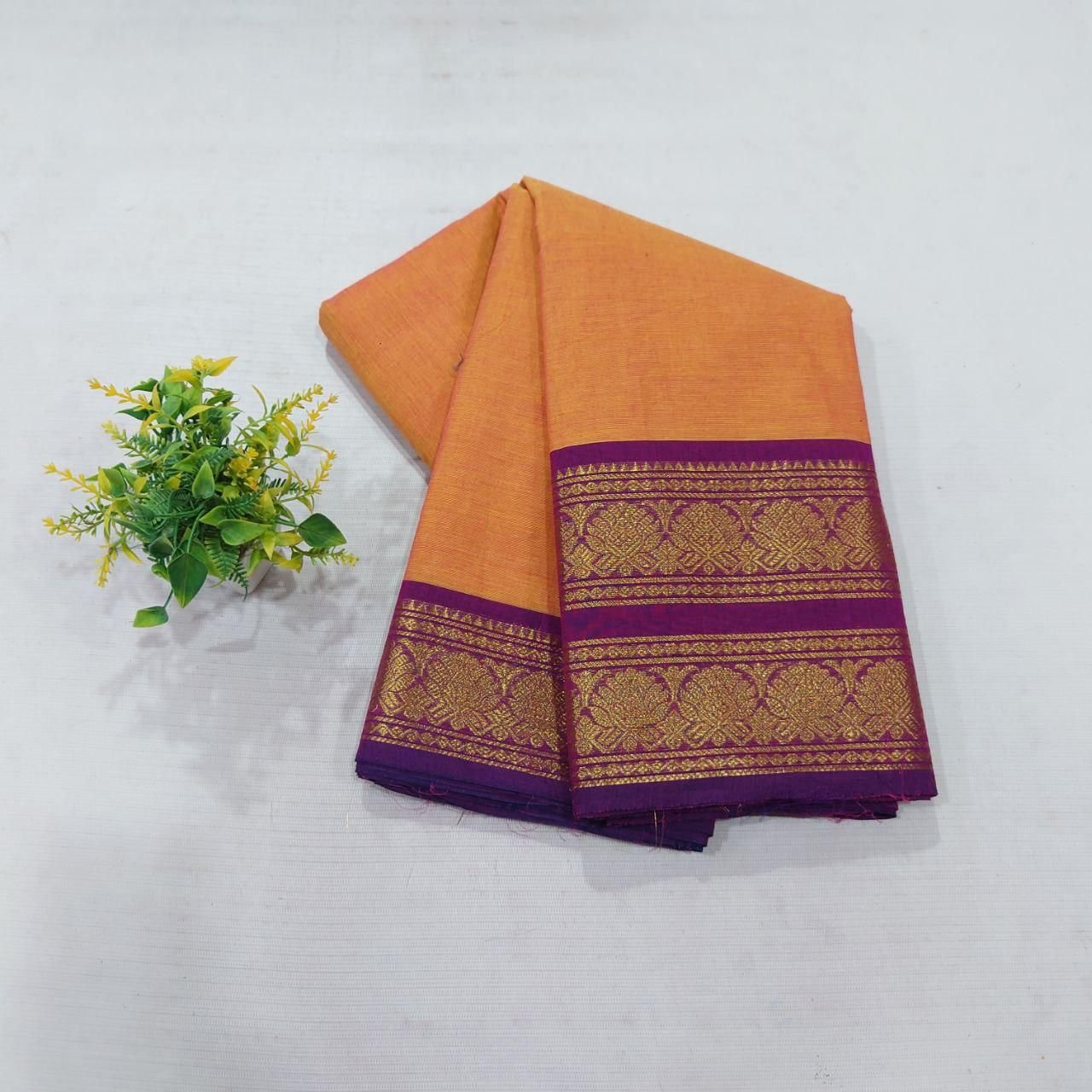 Chettinad Cotton Saree – Mustard and Purple