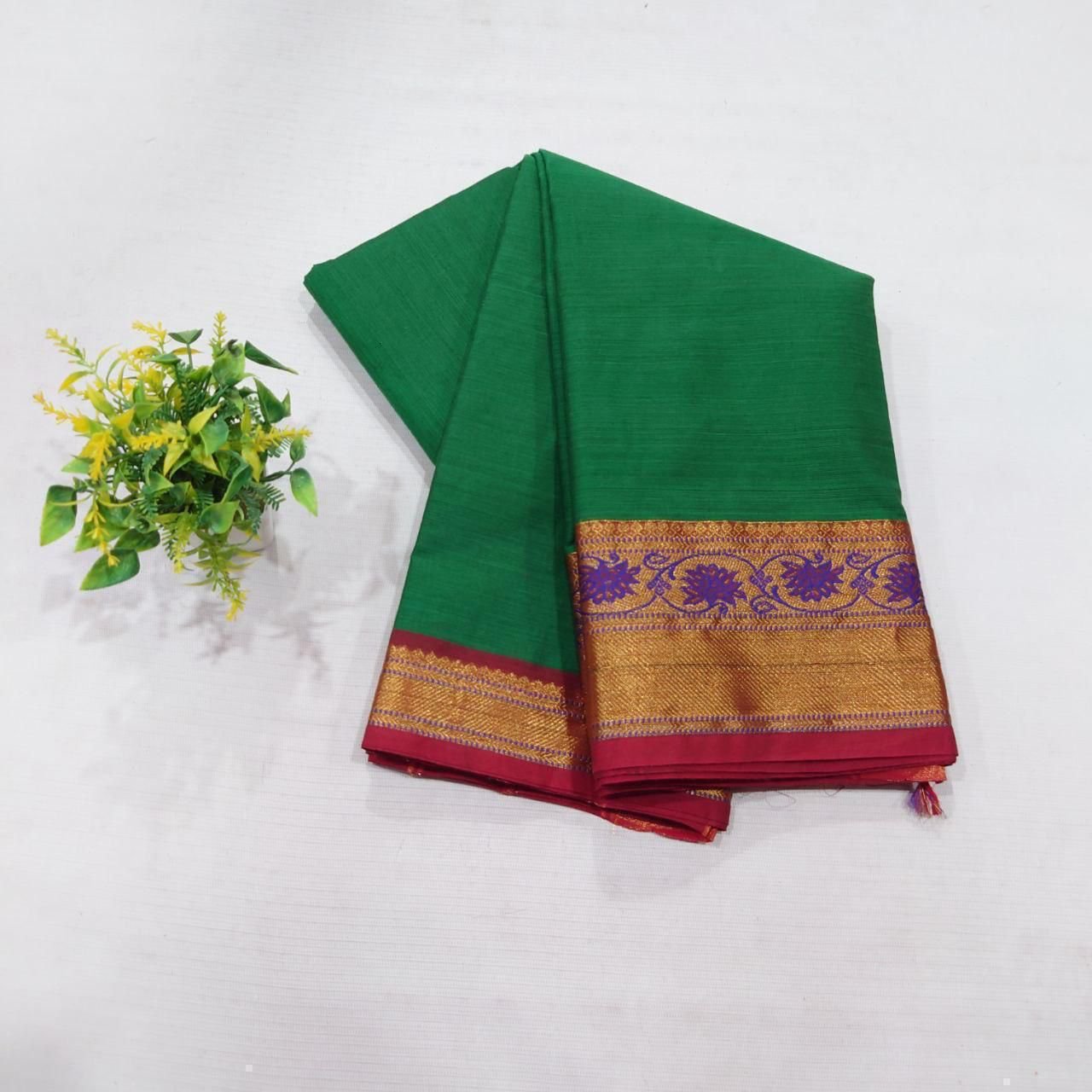Chettinad Cotton Saree – Emerald Green and Maroon